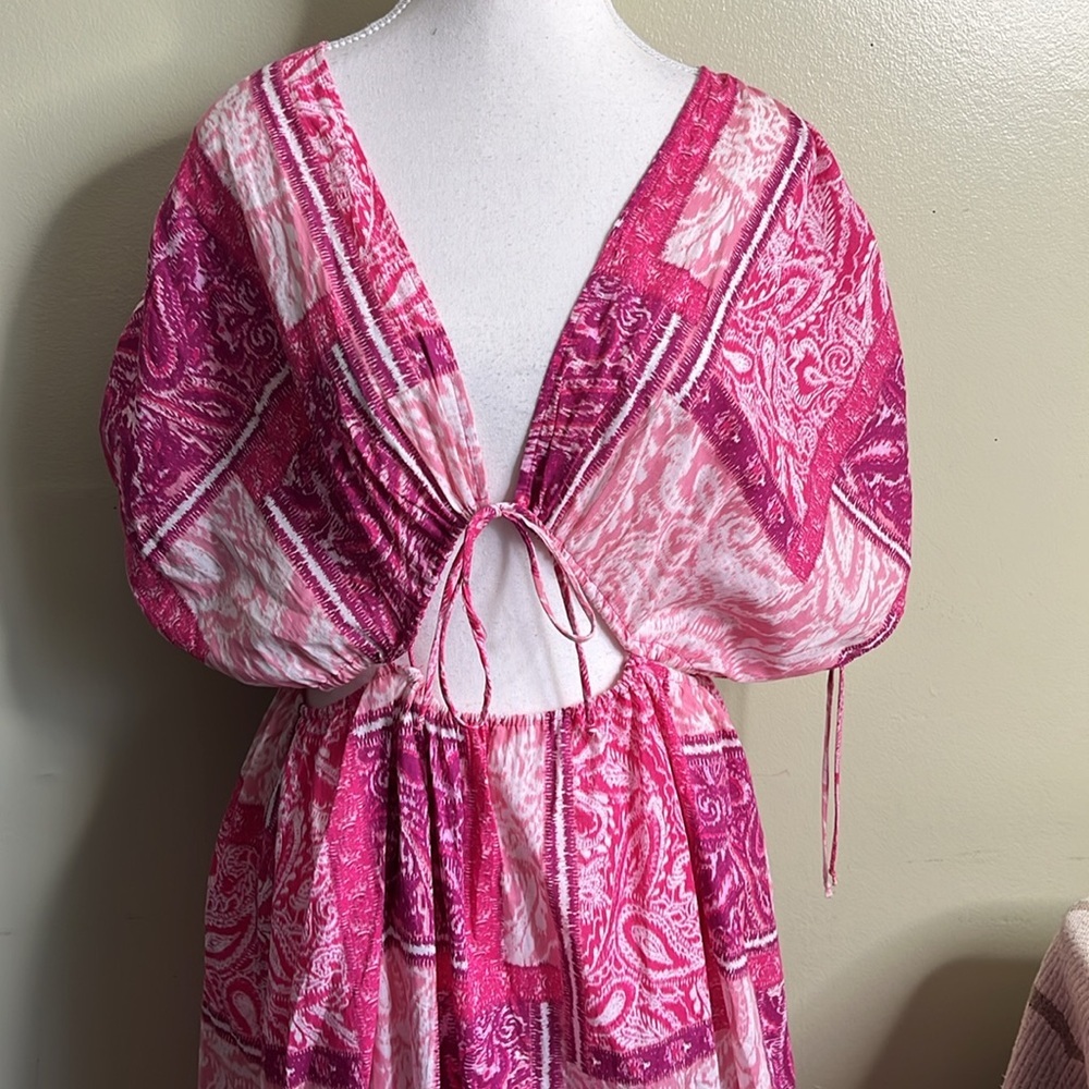 ZARA MAXI DRESS CUT OUT PATCHWORK PINK FUCHSIA LONG COTTON, 3709/917,size large - Picture 10 of 16